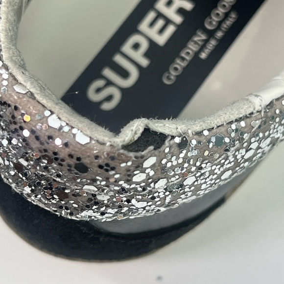 Golden Goose Low Top Super-Star Sneakers Black With Silver Glitter Star 38 or 8 - Picture 8 of 10